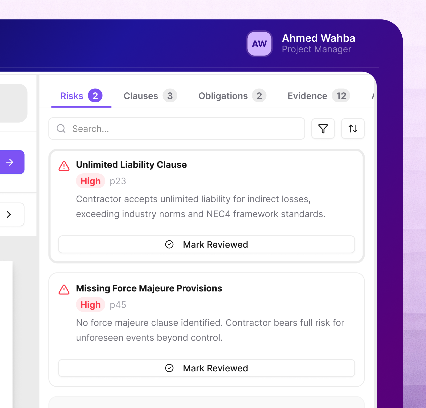 Contract Analysis dashboard screenshot